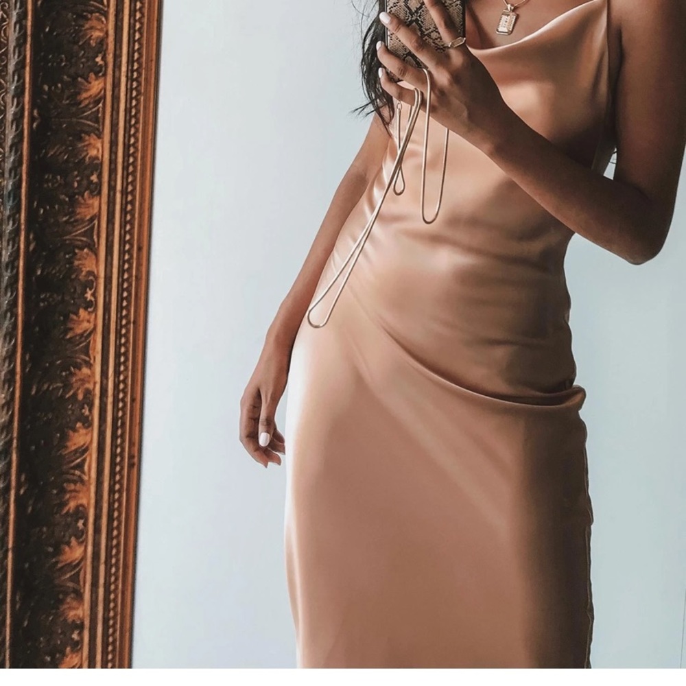 Princess Polly Champagne Midi Slip Satin Dress